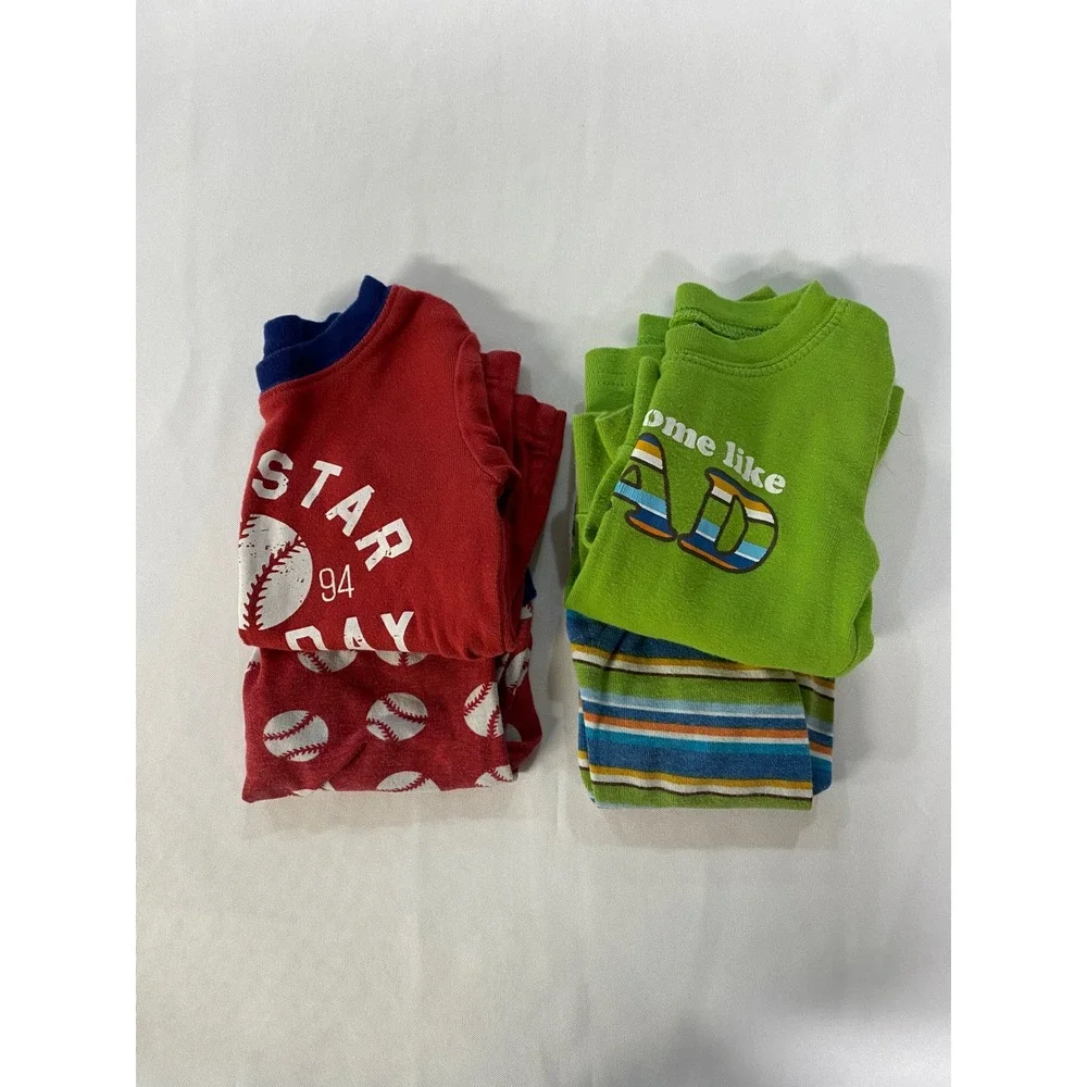 Old Navy Kids Pajama Set of 2 12-18M Baseball Star Handsome Red Green Striped